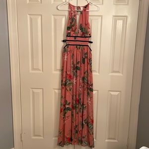 Express Dress Women's Medium Tropical Floral Stretch Halter-Neck Cut Out Maxi